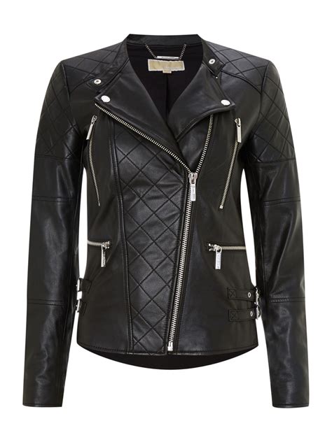 michael kors studded quilted leather bomber jacket|Michael Kors leather biker jacket.